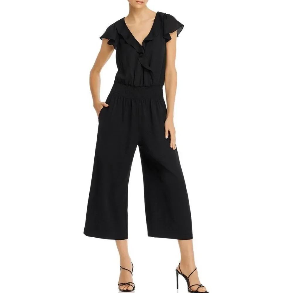 PARKER | Billie Solid Black Flutter Sleeve Cropped Jumpsuit Women’s Size 6